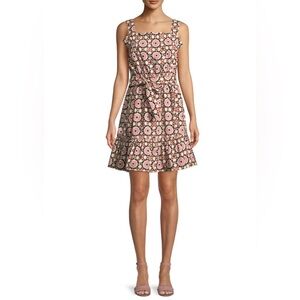 Kate Spade Floral Mosaic Cotton Poplin Summer Dress Pink Black White Brown Sz. 0